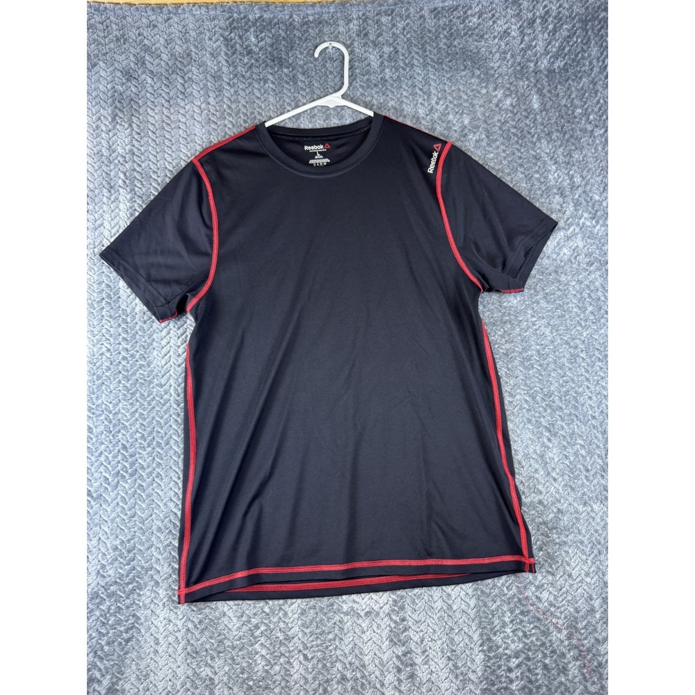 Reebok Performance T Shirt Mens L Black Red Contrast Stitch Activewear 5508